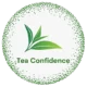 Logo with green dots symbolizing a tea cake and central leaves representing TeaConfidence's natural, organic, fresh, and healthy tea products.