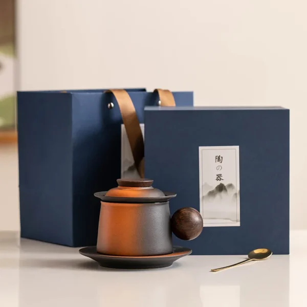 Ceramic Tea Mug with Handle, Lid & Saucer in luxurious gift packaging, a perfect tea infuser to go mug for mugs for tea lovers.