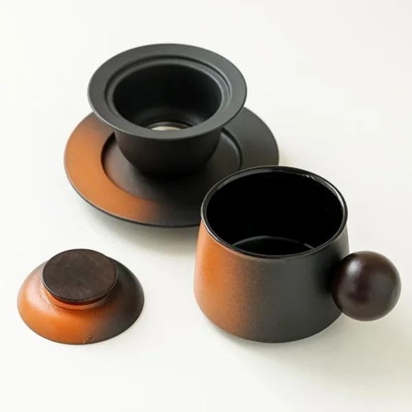 Functional tea mugs with infuser and lid, paired with a saucer, perfect as a tea mug and saucer or tea gift set with mug for tea enthusiasts.