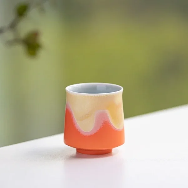 Beautiful weird shaped ceramic cups in Coral Orange, ideal as ceramic cups to paint or personalized ceramic cups for gifts.