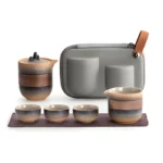 Yellow Sand Glaze Travel Tea Set with Cups and Teapot