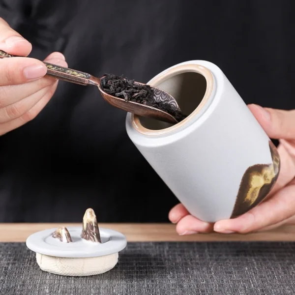 Antique ceramic tea container for sale, part of a kung fu tea set, ideal for storing tea in a traditional tea kit